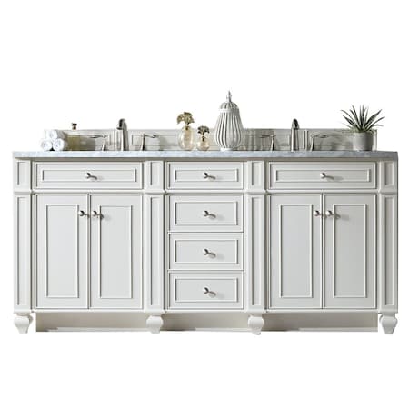 James Martin Vanities Bristol 72in Double Vanity, Bright White w/ 3 CM Carrara Marble Top 157-V72-BW-3CAR